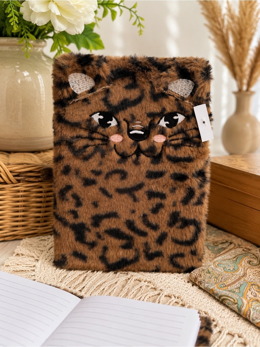 Faux Fur Leopard Print Cat Notebook Journal Diary